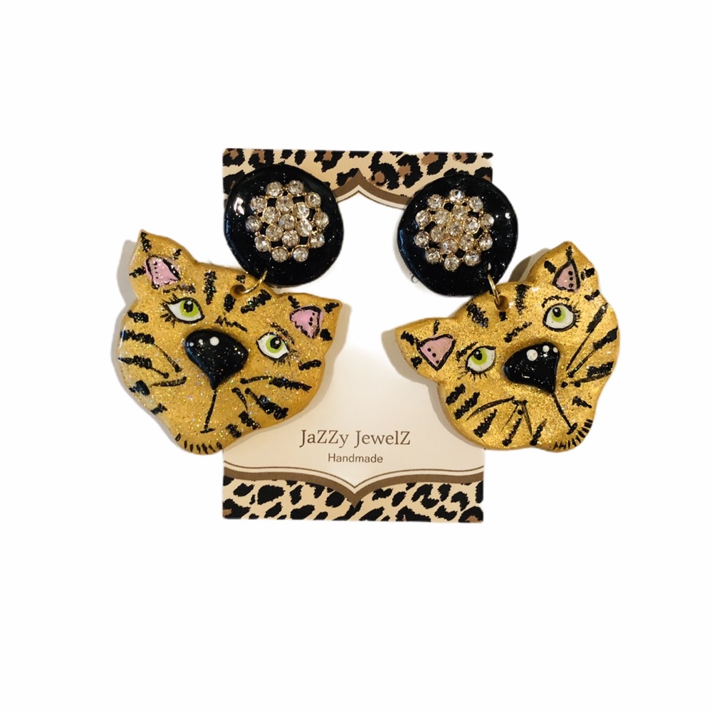 Tiger Frenzy Tiger Face Earring Dangles with Posts